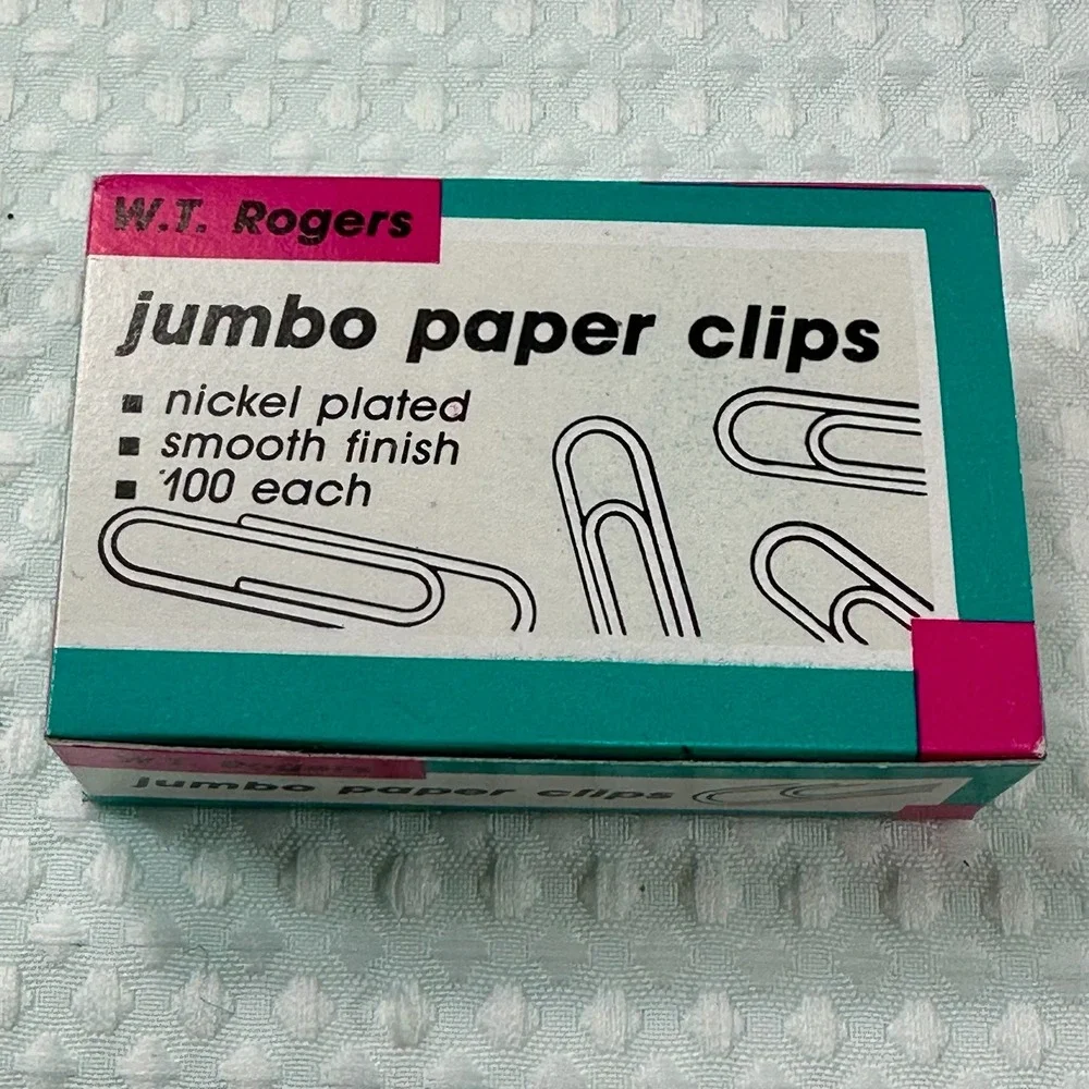 W.T. Rogers Jumbo Paper Clips Nickel‎ Plated Smooth Finish 100 Each 3 Boxes